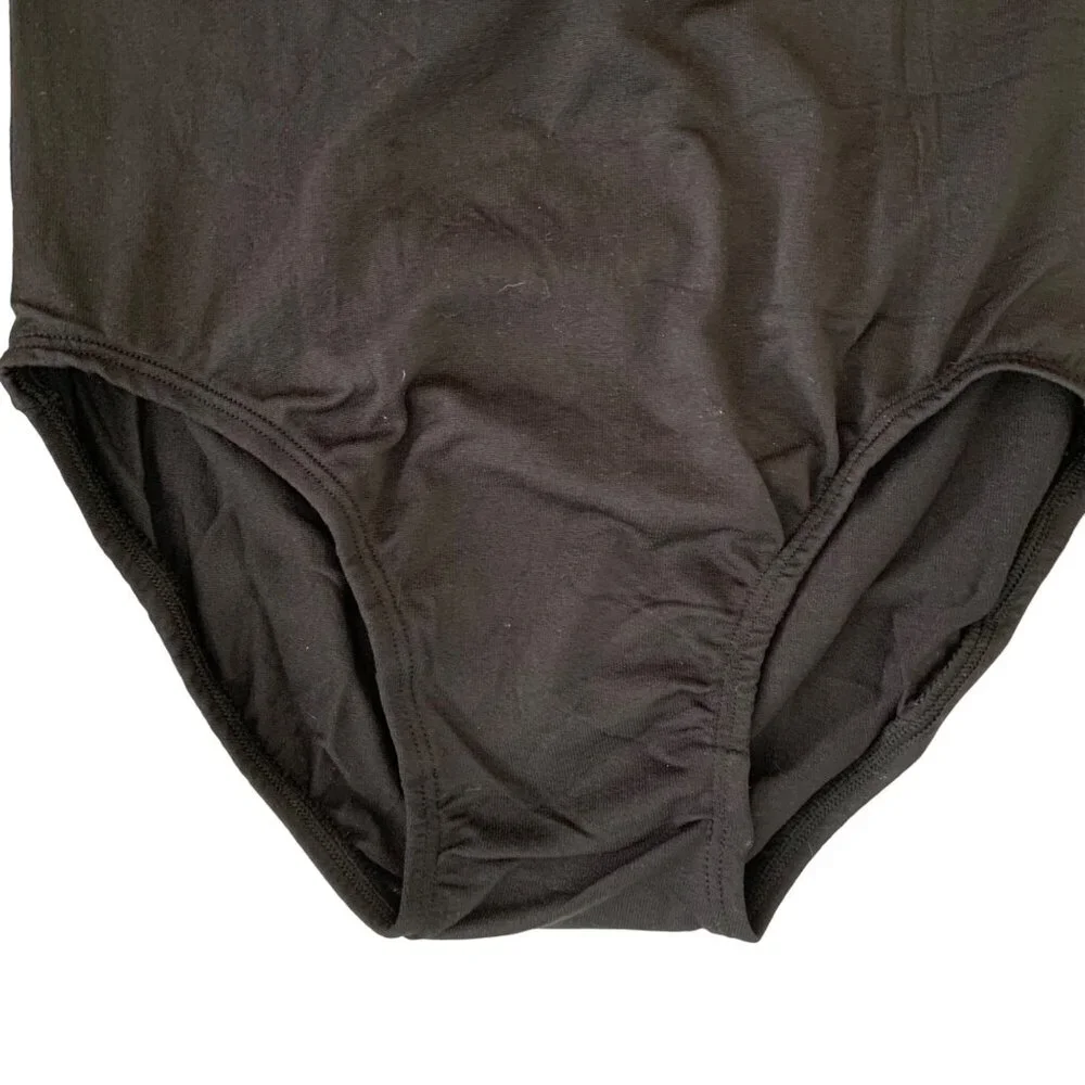 Childs Black Leotard Long Sleeve Scoop Neck Bodysuit Dance Performance L 12-14